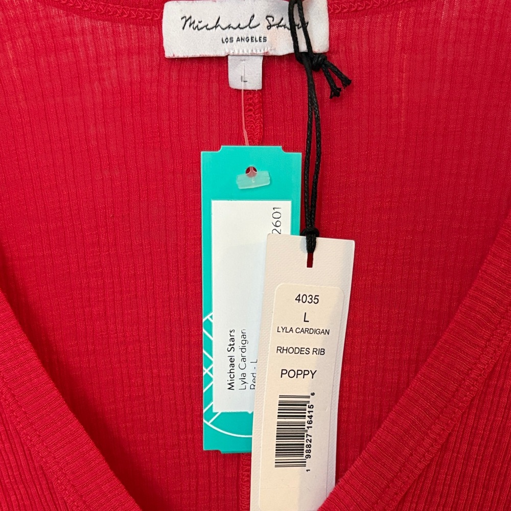 Michael Stars NWT Red Button-Up V-Neck Cardigan - Picture 2 of 9